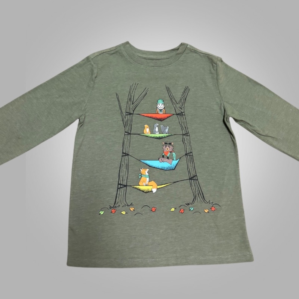 Cat & Jack Olive Green Long Sleeve Graphic Tee Boys S (6/7)